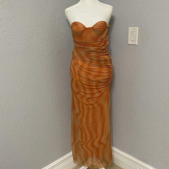 Zara Dresses & Skirts - NWT Zara Orange Tulle Underwire Strapless Maxi Dress Psychedelic Size Large